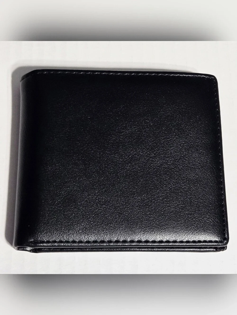 Men's Black Faux Leather Bifold Wallet ID Window Card Holder 2 Cash Compartments